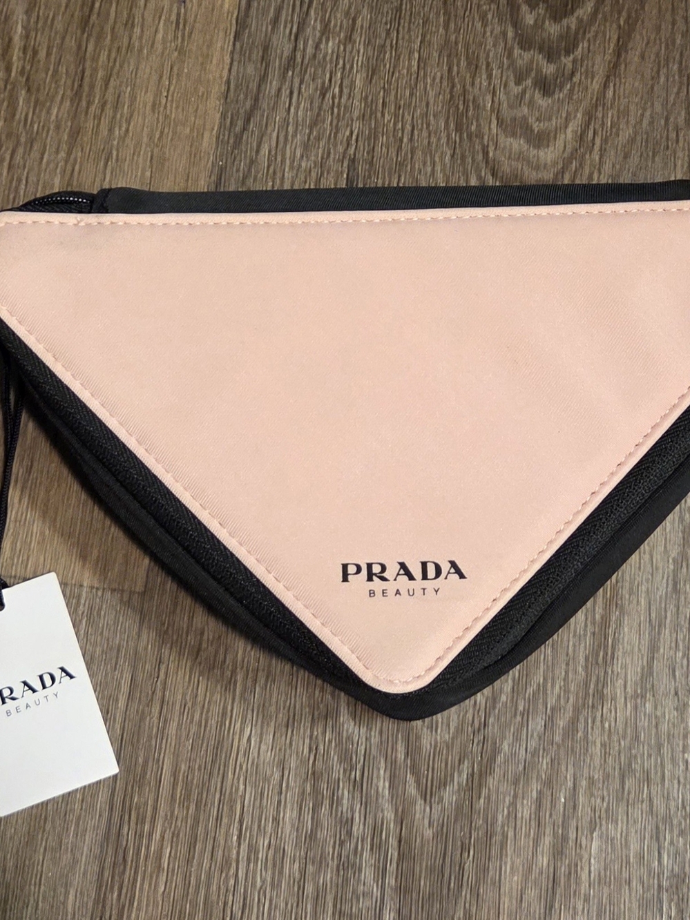 Prada Pink and Black Triangle Cosmetic Pouch